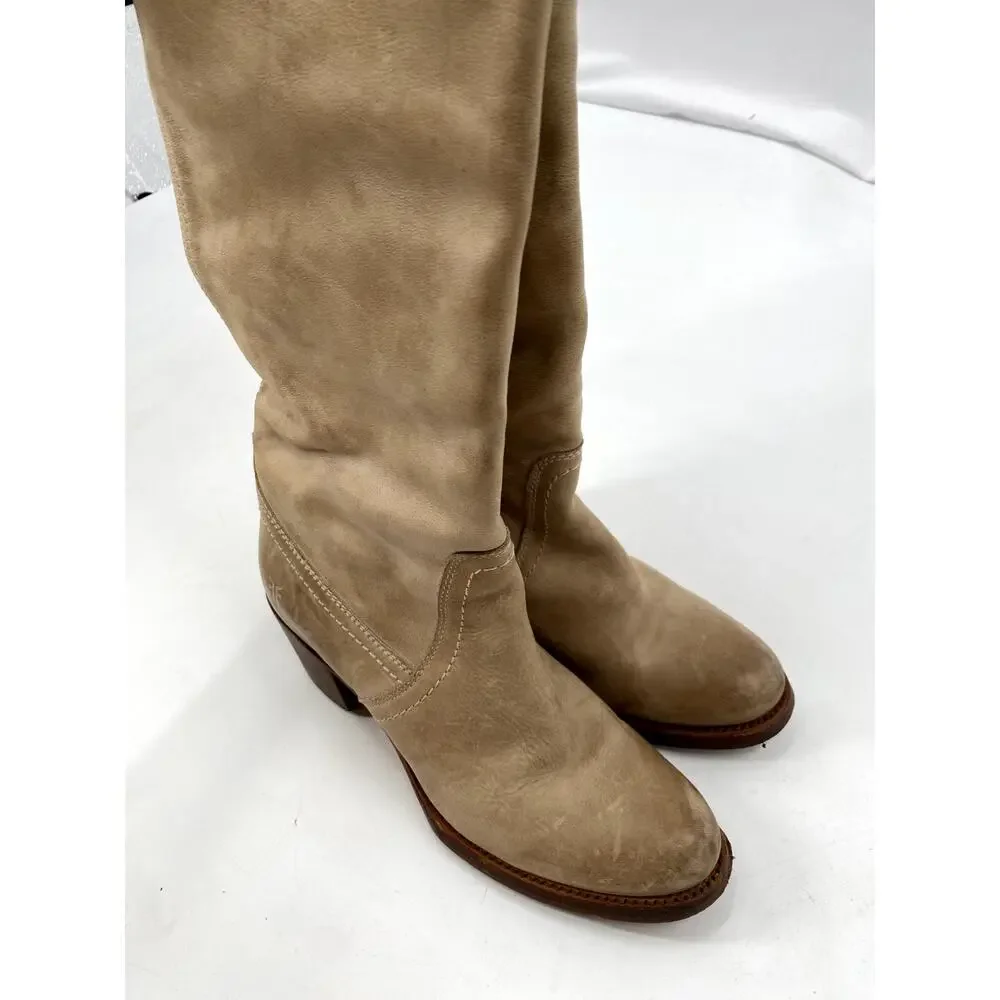 Frye Cream Leather Over The Knee Boots